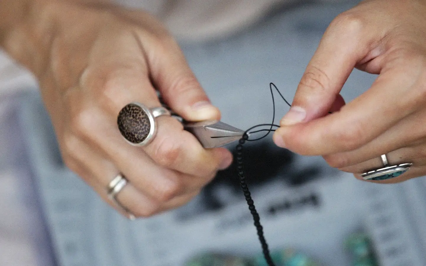 A selection of handmade beaded necklaces and bracelets